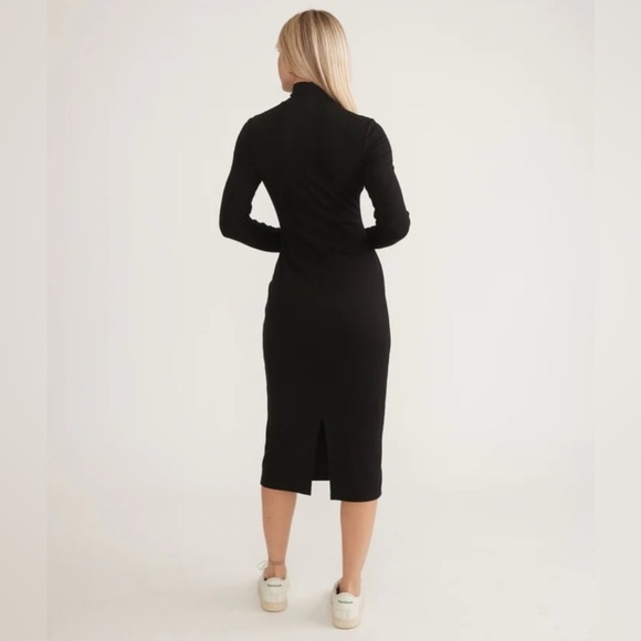 Marine Layer Lexi Ribbed Mockneck Long Sleeve Midi Dress in Black XS - Picture 9 of 11